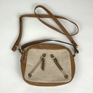 Brown & Beige Woven & Faux Leather Crossbody Bag